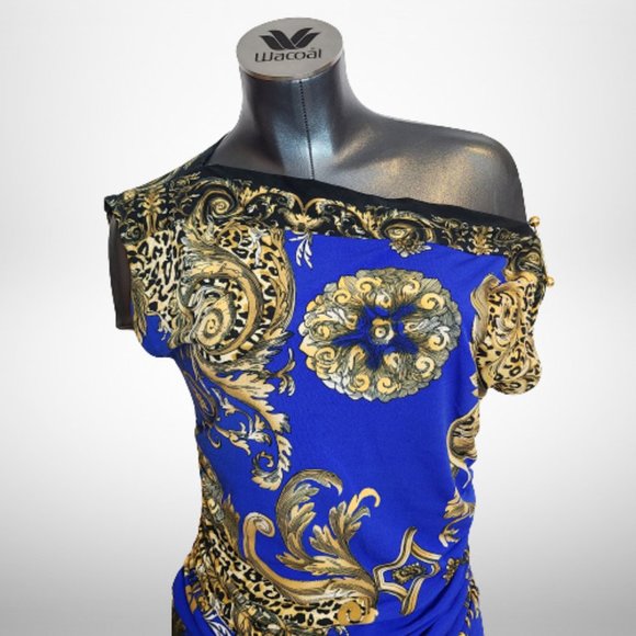 Stunning Just Cavalli Blue Baroque Print  Stretch Mini Dress - Size Small - Picture 6 of 16